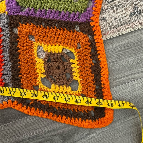 Vintage Granny Square Afghan Throw Blanket Hand Crochet Knit MCM 46" X 83" - Picture 6 of 7